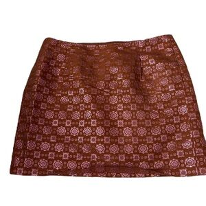 J Crew Silk Blend Metallic mini skirt Size 6 Party Night Out Clay Pink Brown